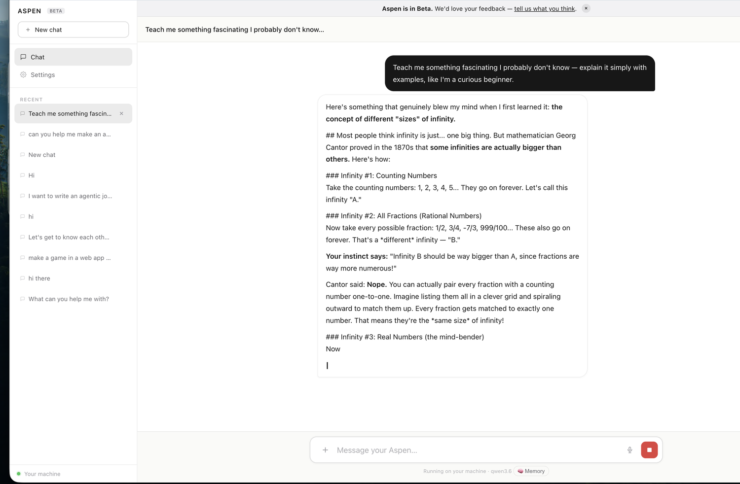 Aspen running in a browser, reaching your own machine